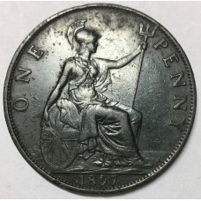 GREAT BRITAIN UK 1897 . ONE 1 PENNY . ERROR . HIGHER TIDE